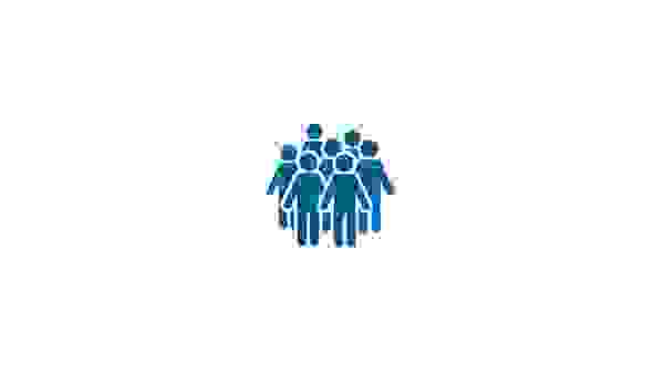 Blue icon of a crowd of people